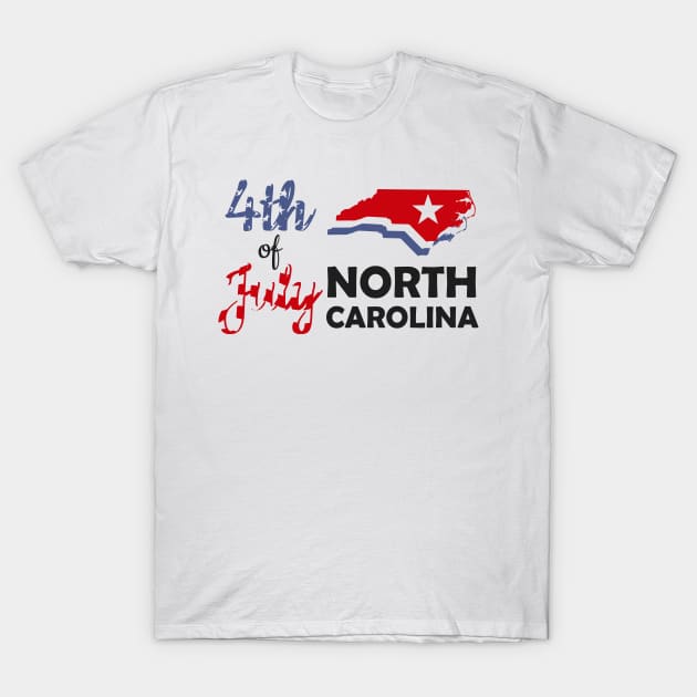 North Carolina 4th of July with State Map - USA Independence Day T-Shirt by Jahmar Anderson